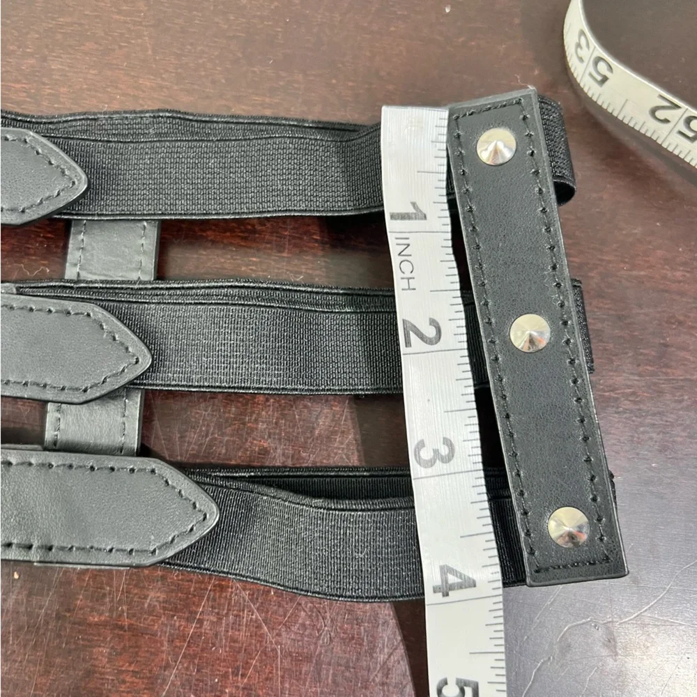 Black Faux Leather 6 Buckle Elastic Corset Waist Belt L XL Goth Punk